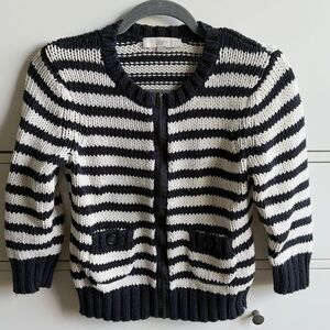 LOFT Blue and White Striped Sweater Zip Front